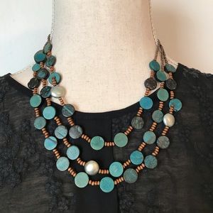 Turquoise wood beaded necklace